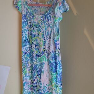 EUC Lilly Pulitzer Blue and Green Turtle Print Dress GIRLS M 6/7